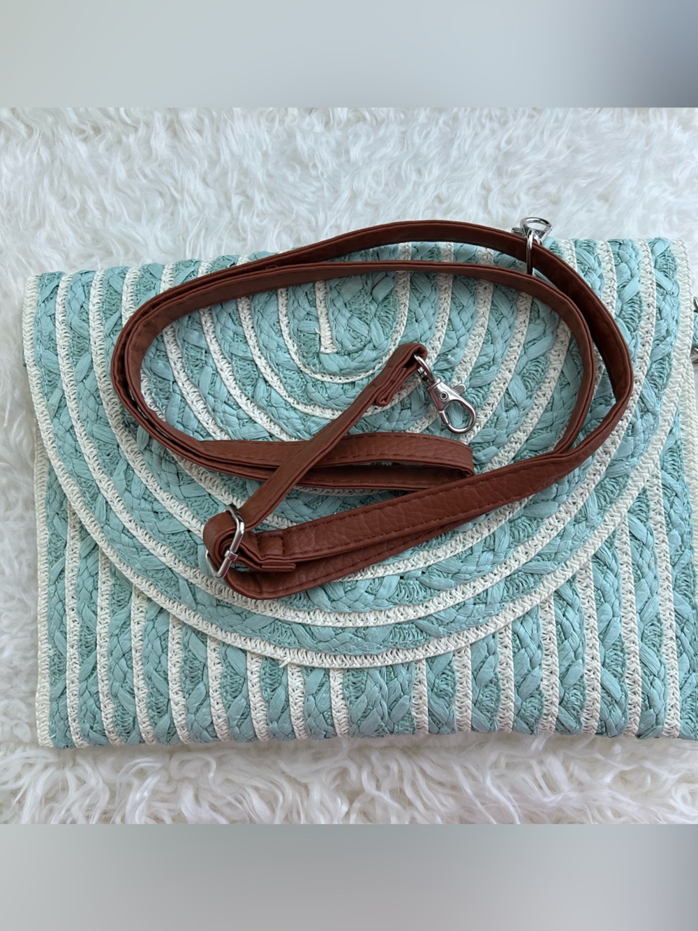 Mint Braided Crossbody 3-way Bag with Tan Strap - Picture 6 of 6